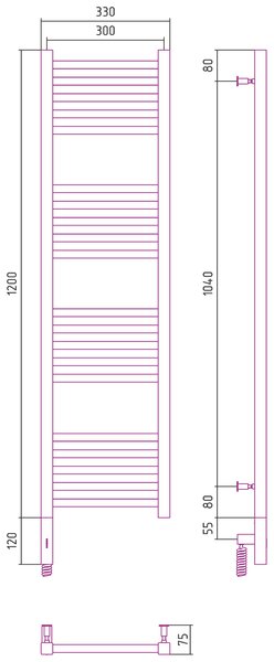 Полотенцесушитель электрический Сунержа Модус 3.0 1200x300 МЭМ левый цвет Хром