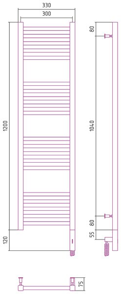 Полотенцесушитель электрический Сунержа Модус 3.0 1200x300 МЭМ правый цвет Сатин