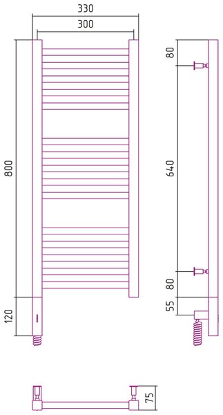 Полотенцесушитель электрический Сунержа Модус 3.0 800x300 МЭМ левый цвет Состаренная латунь