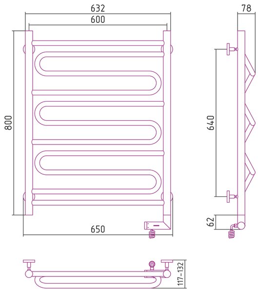 Полотенцесушитель электрический Сунержа Элегия 2.0 800х600 МЭМ правый цвет Матовое золото