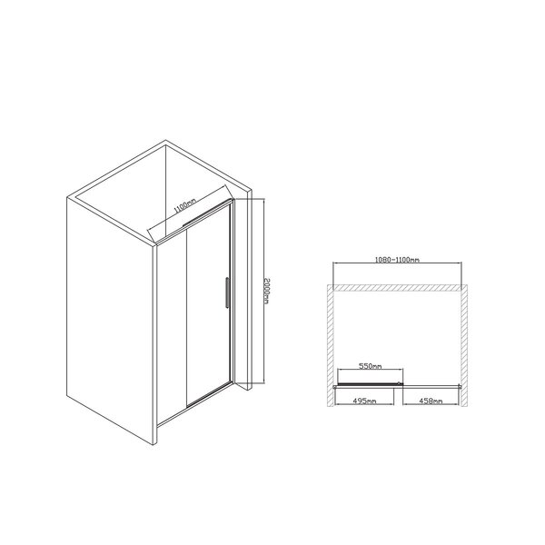 Душевая дверь Vincea Slim-U VDS-2SU110CL 110х200 см, стекло прозрачное. Размер регулировки 1080-1100 мм.