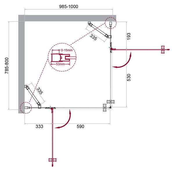 Душевой уголок BelBagno KRAFT-AH-22-100/80-C-Cr-L, стекло Прозрачное