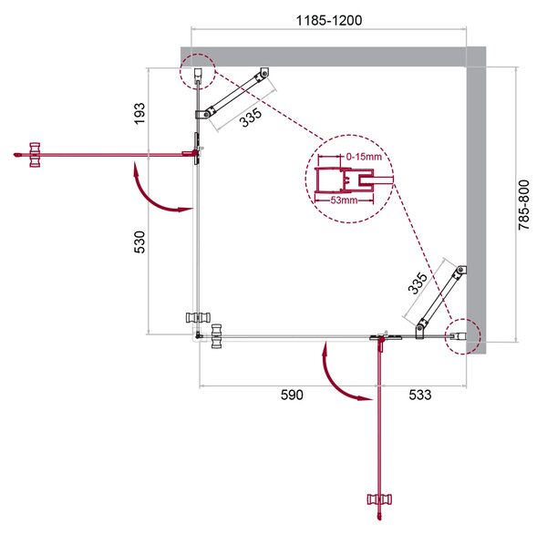 Душевой уголок BelBagno KRAFT-AH-22-120/80-C-Cr-R, стекло Прозрачное