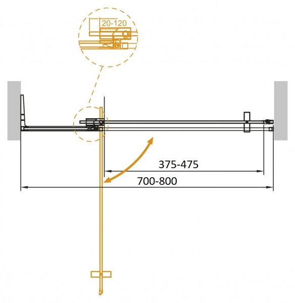Душевая дверь CEZARES SLIDER-B-1-70/80-GRIGIO-Cr стекло тонированное, регулировка 70-80 см