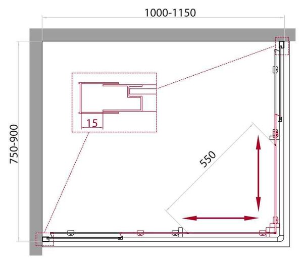 Душевой уголок BelBagno UNIQUE-AH-2-100/115-75/90-P-Cr, 100х80 стекло Матовое