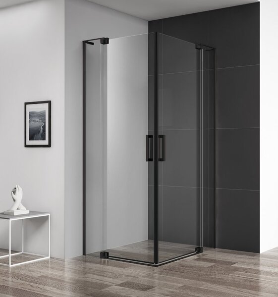 Душевой уголок CEZARES SLIDER-A-2-80/90-C-NERO профиль черный, стекло прозрачное 80-90x80-90 см