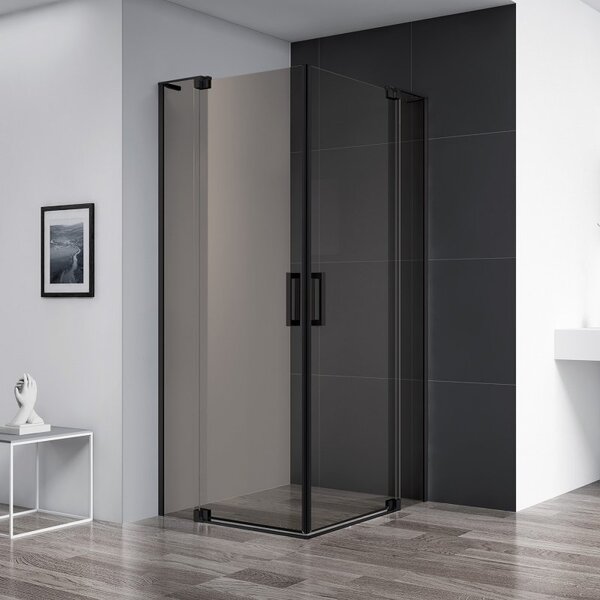 Душевой уголок CEZARES SLIDER-A-2-80/90-BR-NERO профиль черный, стекло тонированное 80-90x80-90 см