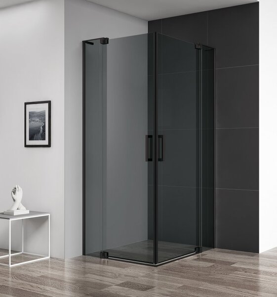 Душевой уголок CEZARES SLIDER-AH-2-80/90-100/110-GRIGIO-NERO профиль черный, стекло тонированное 80-90x100-110 см
