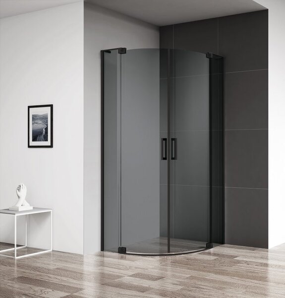 Душевой уголок CEZARES SLIDER-R-2-80/90-GRIGIO-NERO профиль черный, стекло тонированное 80-90x80-90 см