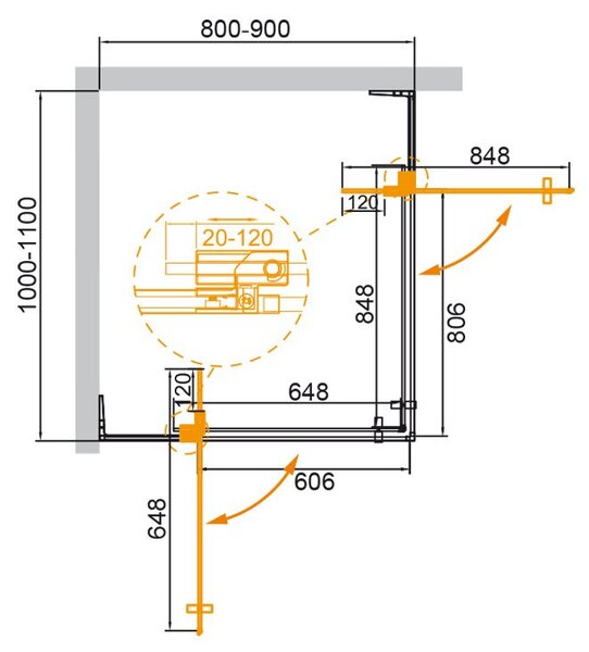 Душевой уголок CEZARES SLIDER-AH-2-80/90-100/110-C-Cr профиль хром, стекло прозрачное 80-90x100-110 см