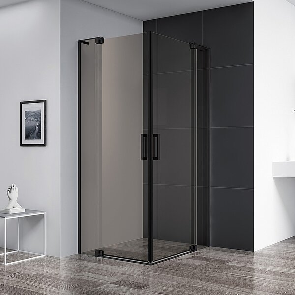 Душевой уголок CEZARES SLIDER-AH-2-70/80-90/100-BR-NERO профиль черный, стекло тонированное 70-80x90-100 см