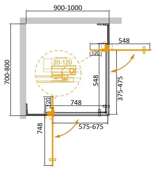 Душевой уголок CEZARES SLIDER-AH-2-70/80-90/100-BR-NERO профиль черный, стекло тонированное 70-80x90-100 см
