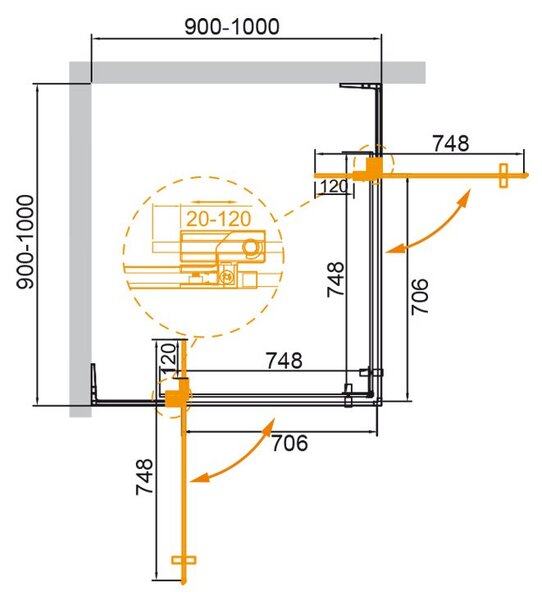 Душевой уголок CEZARES SLIDER-A-2-90/100-GRIGIO-Cr профиль хром, стекло тонированное 90-100x90-100 см