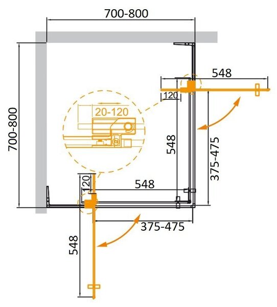 Душевой уголок CEZARES SLIDER-A-2-70/80-GRIGIO-Cr профиль хром, стекло тонированное 70-80x70-80 см