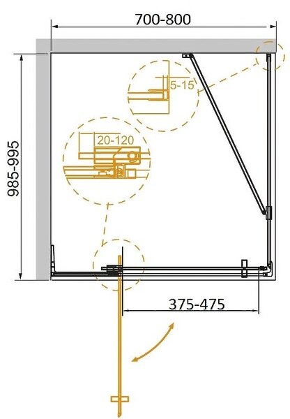 Душевой уголок CEZARES SLIDER-AH-1-100-70/80-BR-NERO профиль черный, стекло тонированное 70-80x100 см