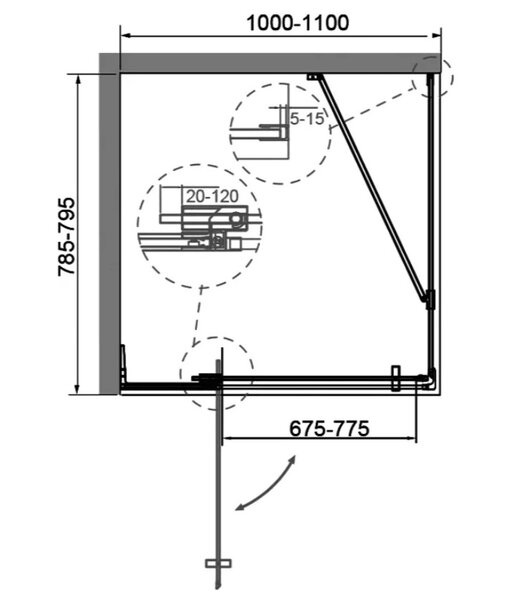 Душевой уголок CEZARES SLIDER-AH-1-80-100/110-BR-Cr профиль хром, стекло тонированное 100-110x80 см