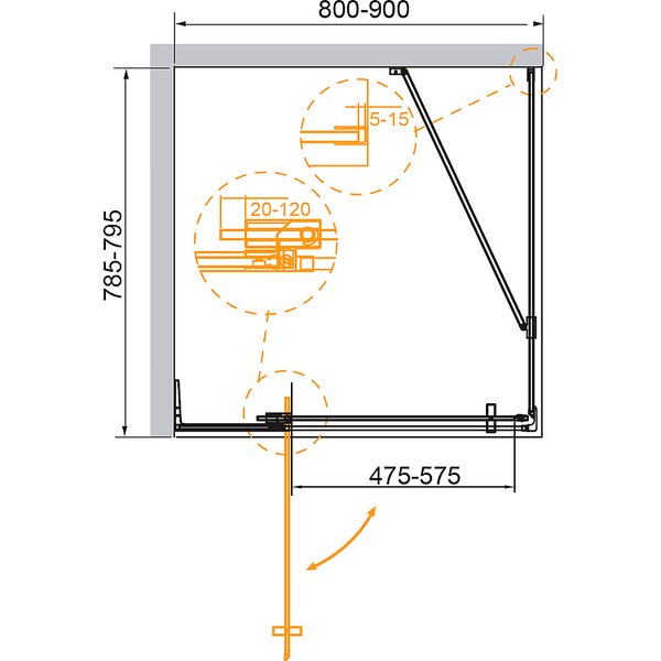 Душевой уголок CEZARES SLIDER-AH-1-80-80/90-C-Cr профиль хром, стекло прозрачное 80-90x80 см