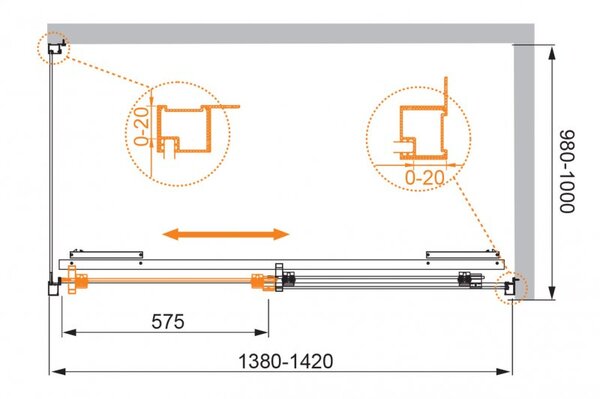 Душевой уголок CEZARES LUX-SOFT-W-AH-1-140/100-C-Cr-IV профиль хром, стекло прозрачное 140x100 см