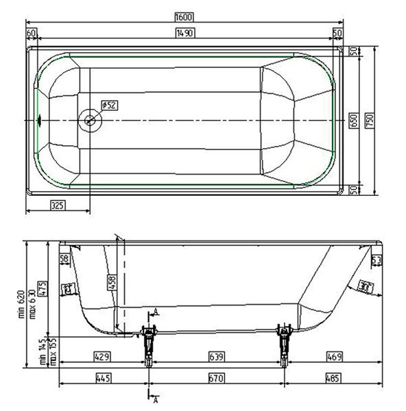 Чугунная ванна Wotte Start 160x75 c отверстиями для ручек