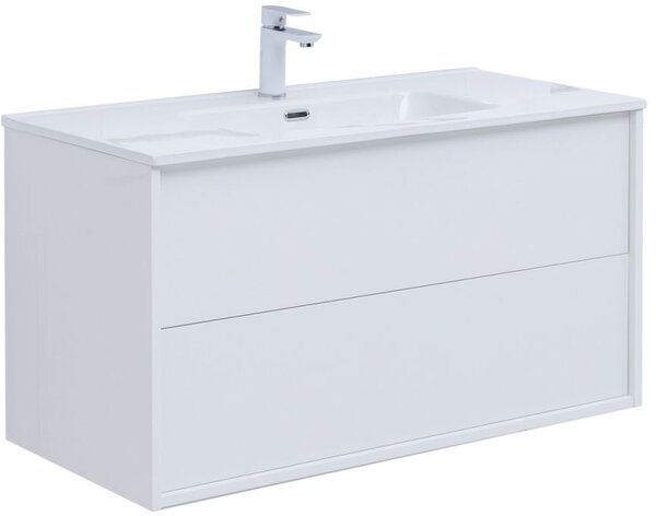 Тумба c раковиной Aquanet Lino 100 (Flat) белый глянец