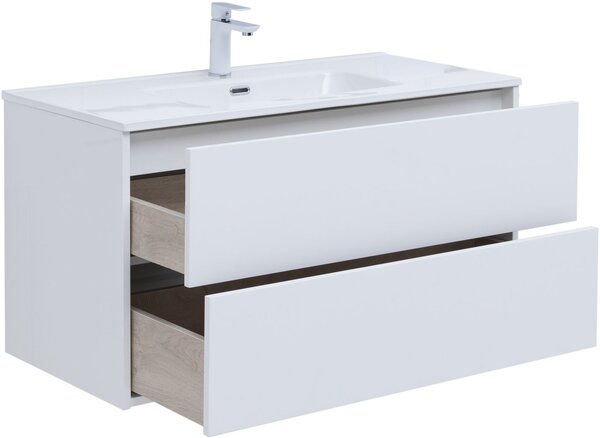 Тумба c раковиной Aquanet Lino 100 (Flat) белый глянец