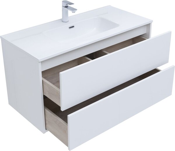 Тумба c раковиной Aquanet Lino 100 (Flat) белый глянец