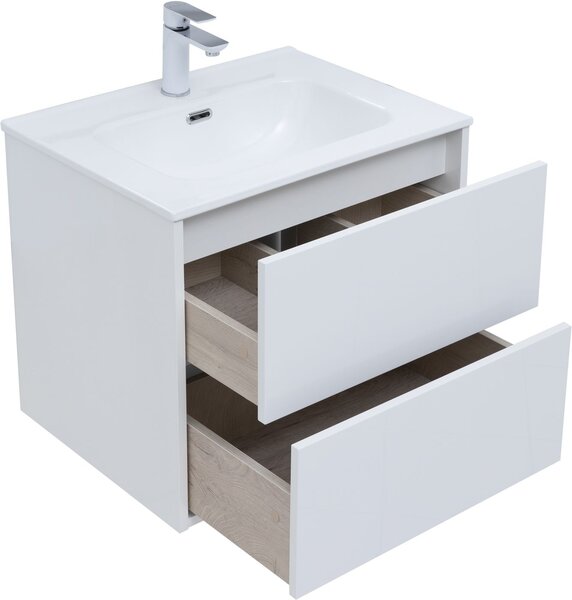 Тумба c раковиной Aquanet Lino 60 (Flat) белый глянец