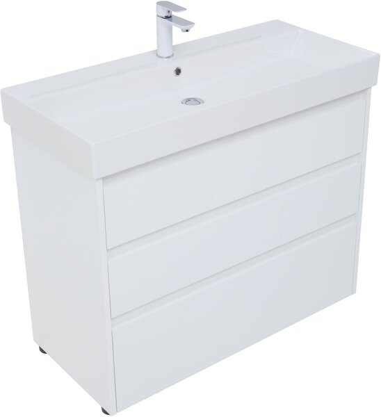 Тумба с раковиной Aquanet Nova Lite 100 белый глянец (3 ящика)