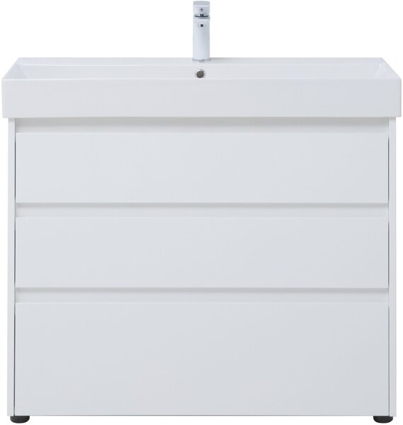 Тумба с раковиной Aquanet Nova Lite 100 белый глянец (3 ящика)