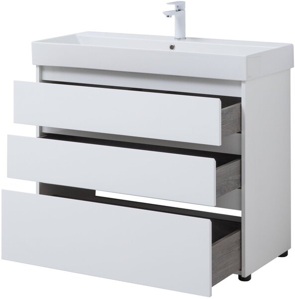 Тумба с раковиной Aquanet Nova Lite 100 белый глянец (3 ящика)