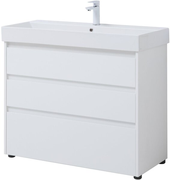 Тумба с раковиной Aquanet Nova Lite 100 белый глянец (3 ящика)