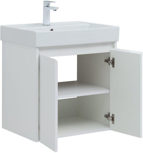 Тумба с раковиной Aquanet Nova Lite 60 белый глянец (2 дверцы)
