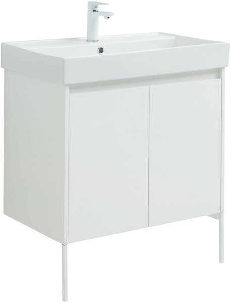 Тумба с раковиной Aquanet Nova Lite 75 белый глянец (2 дверцы)