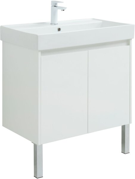 Тумба с раковиной Aquanet Nova Lite 75 белый глянец (2 дверцы)