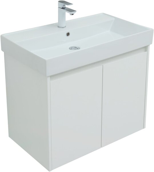 Тумба с раковиной Aquanet Nova Lite 75 белый глянец (2 дверцы)