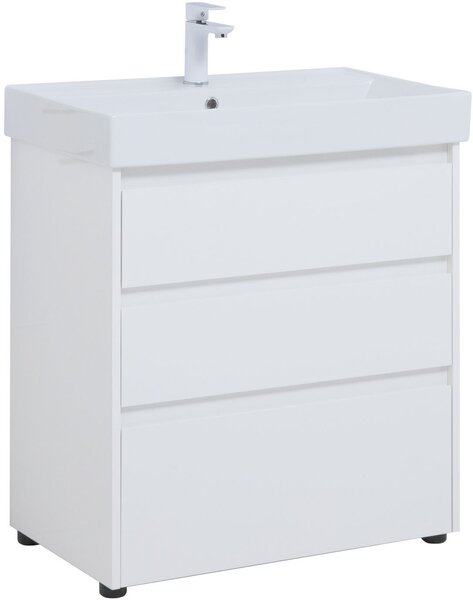 Тумба с раковиной Aquanet Nova Lite 75 белый глянец (3 ящика)