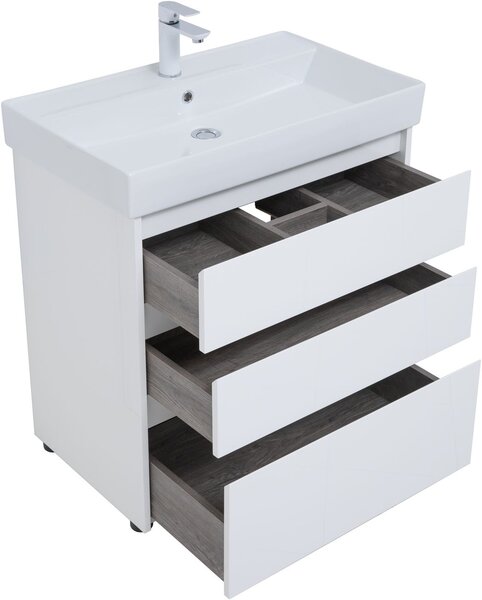 Тумба с раковиной Aquanet Nova Lite 75 белый глянец (3 ящика)