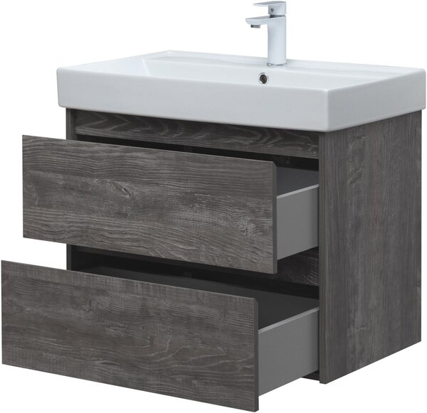 Тумба с раковиной Aquanet Nova Lite 75 дуб серый (2 ящика)