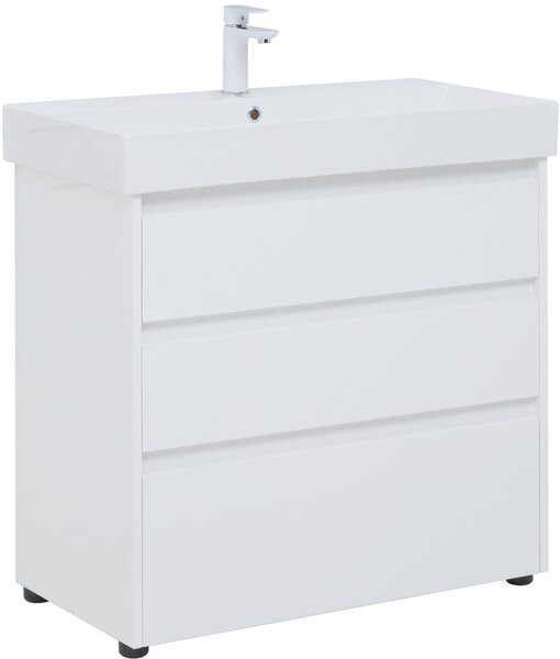 Тумба с раковиной Aquanet Nova Lite 85 белый глянец (3 ящика)