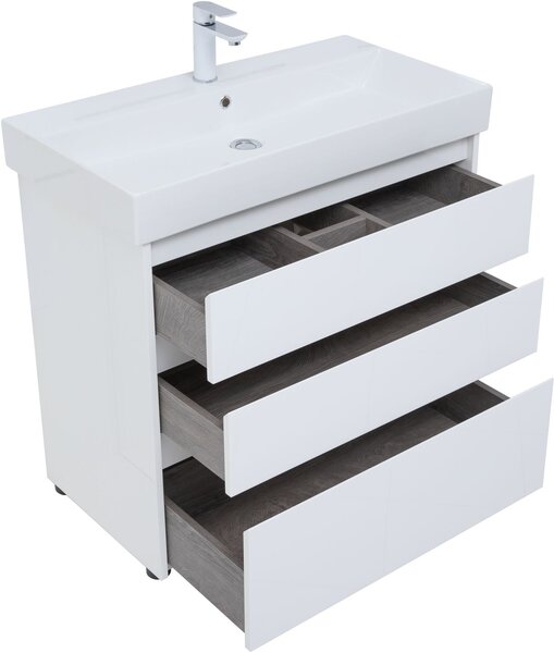 Тумба с раковиной Aquanet Nova Lite 85 белый глянец (3 ящика)