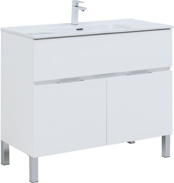 Тумба с раковиной Aquanet Алвита New 100 1 ящик, 2 дверцы, белый матовый