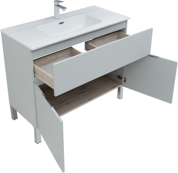 Тумба с раковиной Aquanet Алвита New 100 1 ящик, 2 дверцы, серый