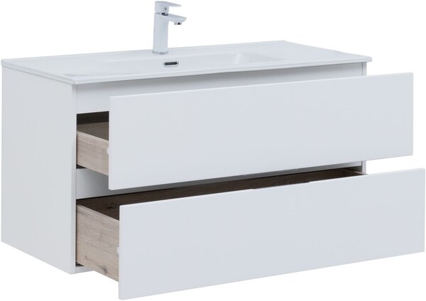 Тумба с раковиной Aquanet Алвита New 100 2 ящика, белый матовый