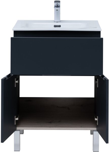Тумба с раковиной Aquanet Алвита New 60 1 ящик, 2 дверцы, антрацит