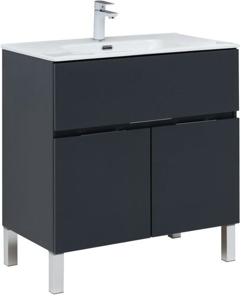 Тумба с раковиной Aquanet Алвита New 80 1 ящик, 2 дверцы, антрацит