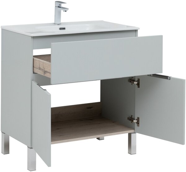 Тумба с раковиной Aquanet Алвита New 80 1 ящик, 2 дверцы, серый