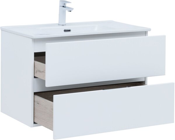 Тумба с раковиной Aquanet Алвита New 80 2 ящика, белый матовый