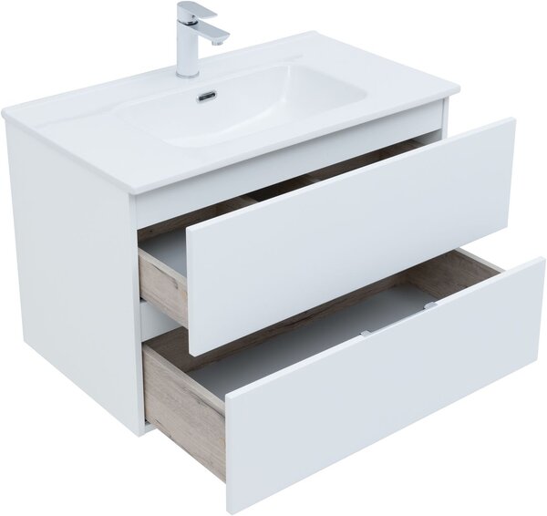 Тумба с раковиной Aquanet Алвита New 80 2 ящика, белый матовый