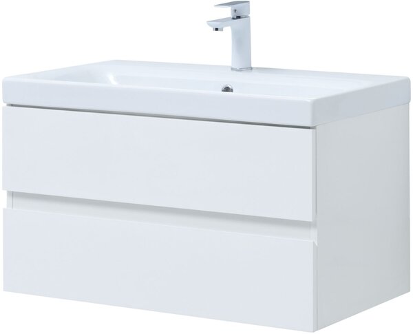Тумба с раковиной Aquanet Беркли 80 белый глянец (2 ящика)