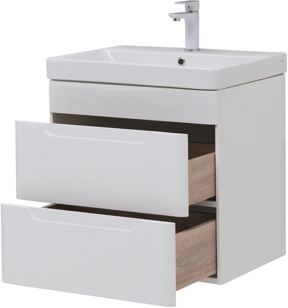 Тумба с раковиной Aquanet София 60 белый глянец (2 ящика)